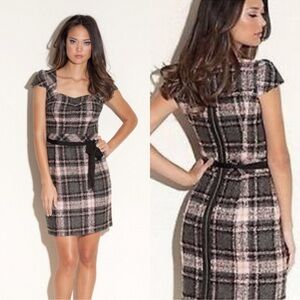 New Guess Zoe Plaid Tweed Boucle Pink Gray Dress Junior Size 7 S